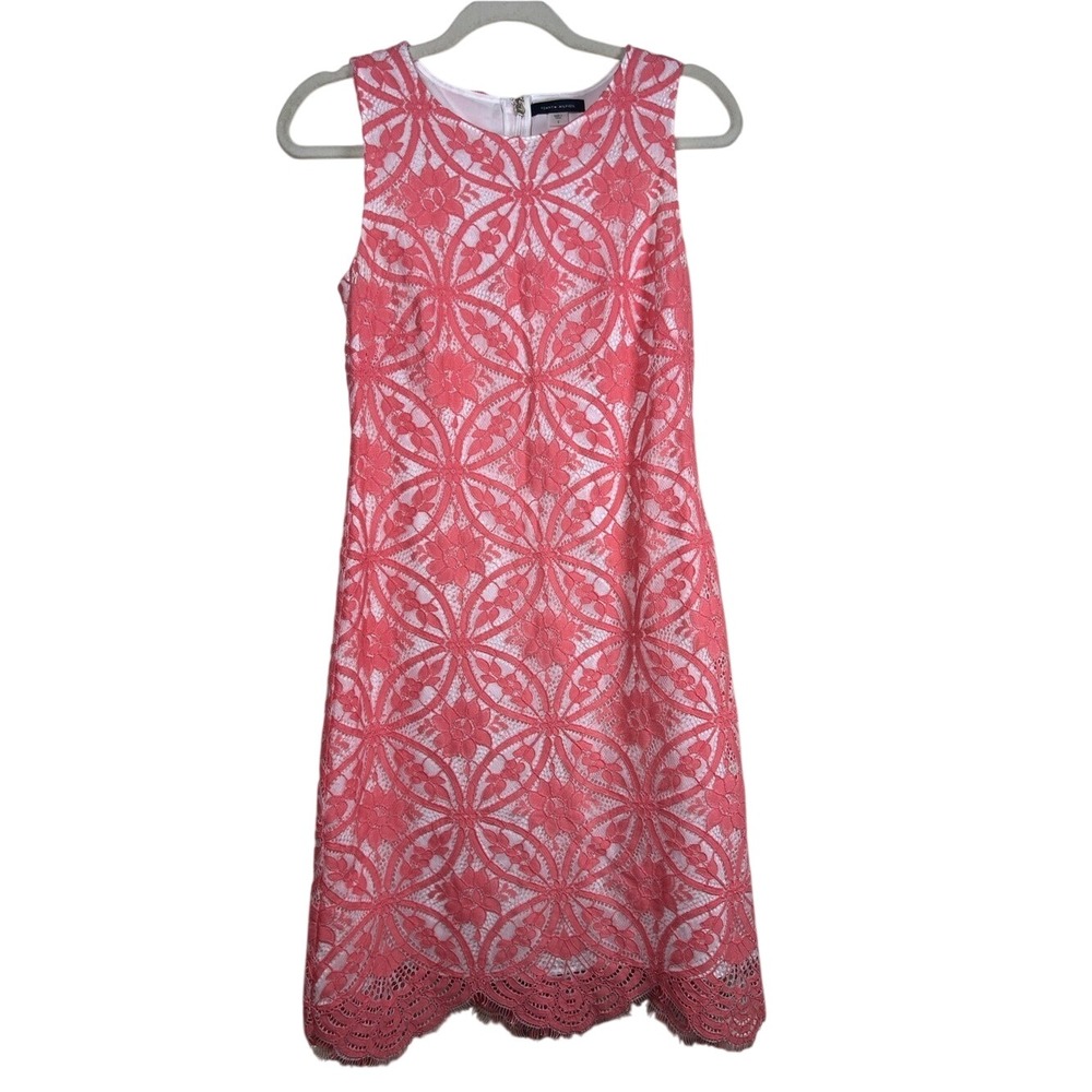 Tommy Hilfiger Coral Floral Lace Sleeveless Scalloped Hem Sheath Dress SIZE 2